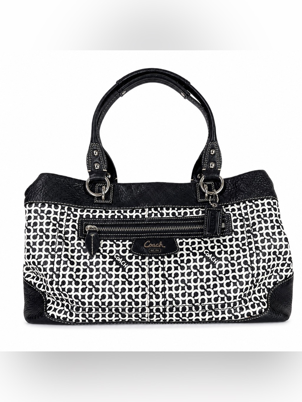 Coach Penelope Vintage Y2K Op Art Signature Shoulder Tote Black White - Picture 1 of 16